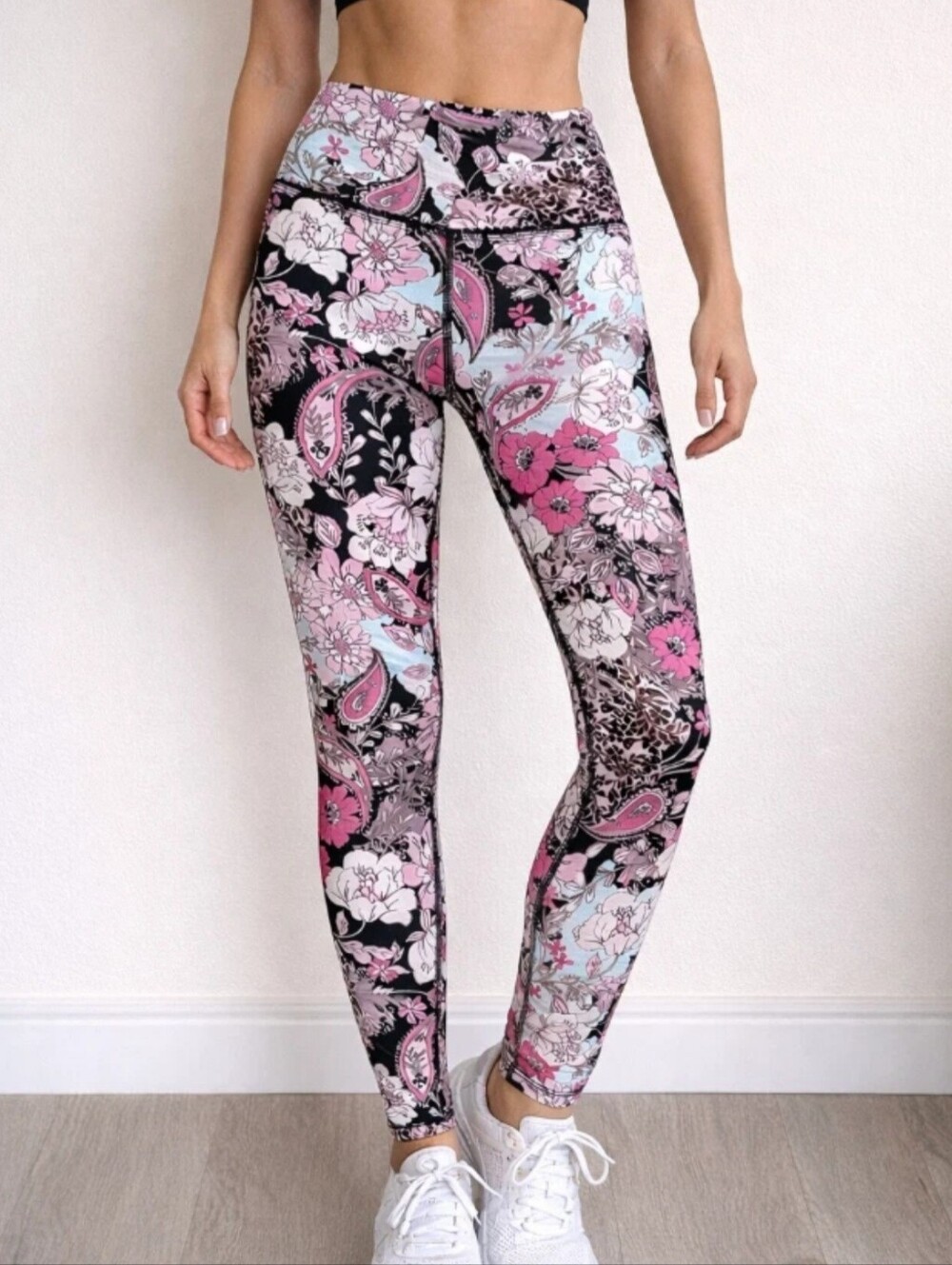 Beach Riot Sport Floral Fandango Pink & Black Paisley Leggings S